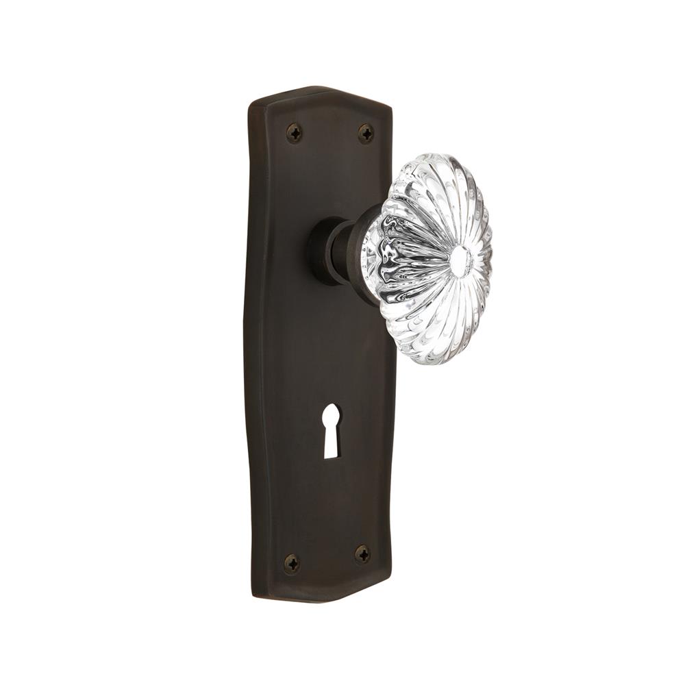 Nostalgic Warehouse PRAOFC Passage Knob Prairie Plate with Oval Fluted Crystal Knob with Keyhole in Oil Rubbed Bronze